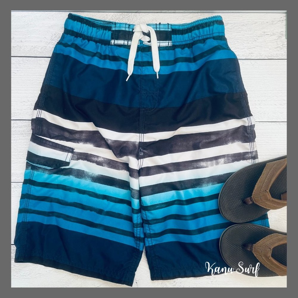 Kanu Surf Boys Quick Dry UPF 50+ Stripe Swim Trunks Size L (14-16)